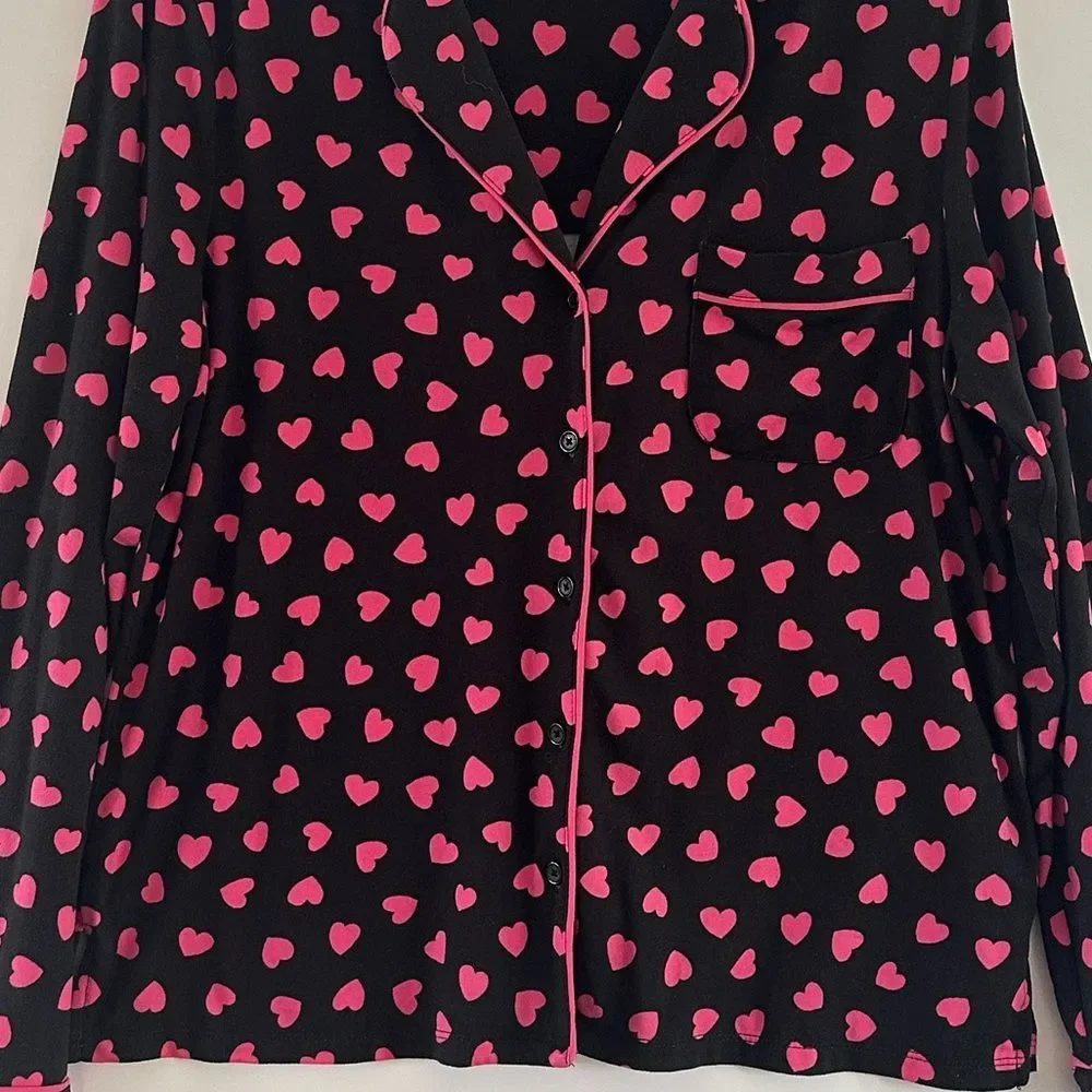 Kate Spade New York Pajama Set Small Pink Hearts Long Sleeve Pant Set